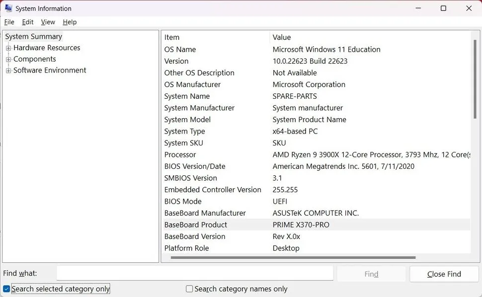 system information - motherboard