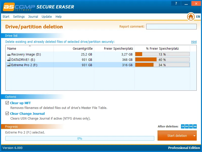 Ascomp Secure Eraser deleta data