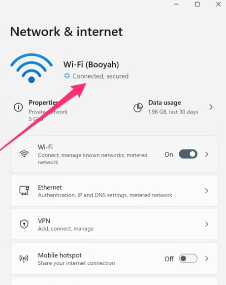 wifi setting on Windows files transfer